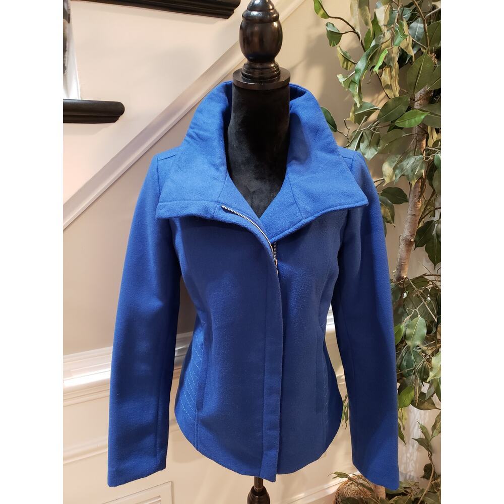 Kensie Blue Full Zip High Collar Moto Jacket Women’s Size M Polyester Stretch - Picture 6 of 13